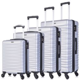Expandable Hardshell Luggage Sets Suitcase ABS Lightweight with Spinner Wheels Silver