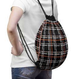 Drawstring Bags, Black And Orange Tartan Style Bag