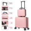 2 Piece Travel Luggage Set Hard shell Suitcase with Spinner Wheels 18' Underseat luggage and 14' Comestic Travel case Toiletry box Rose Gold