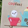 [Love Coffee] Embroidered Applique Fabric Art Draw String Bag / Drawstring Pouch (5.7*6.7)