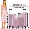 4 Piece Set Luggage Sets Suitcase ABS Hardshell Lightweight Spinner Wheels (16/20/24/28 inch) Pink