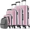 5 Piece Set Luggage Sets Suitcase ABS Hardshell Lightweight Spinner Wheels (16/20/24/28 inch) Pink
