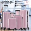 4 Piece Set Luggage Sets Suitcase ABS Hardshell Lightweight Spinner Wheels (16/20/24/28 inch) Pink