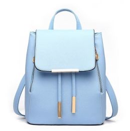Fashion Shoulder Bag Rucksack PU Leather Women Girls Ladies Backpack Travel bag (Color: Light Blue, size: M)