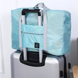Airlines Foldable Travel Duffel Nylon Water Resistant Bag Hook onto Luggage Weekender Overnight for Women and Girls (Color: Blue)