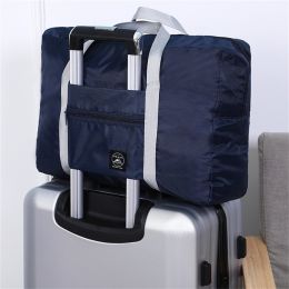 Airlines Foldable Travel Duffel Nylon Water Resistant Bag Hook onto Luggage Weekender Overnight for Women and Girls (Color: Navy)