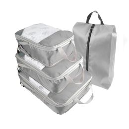 4pcs Packing Cubes Suitcase Organiser Packing Bags Luggage Organiser Set (Color: Grey)