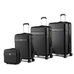 MKF Collection Mykonos Luggage Set- Extra Large Check-in, Large Check-in, Medium Carry-on, and Small Cosmetic Case by Mia K (Color: Black, Material: Polycarbonate)