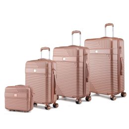 MKF Collection Mykonos Luggage Set- Extra Large Check-in, Large Check-in, Medium Carry-on, and Small Cosmetic Case by Mia K (Color: Rose Gold, Material: Polycarbonate)