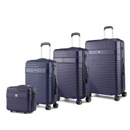 MKF Collection Mykonos Luggage Set- Extra Large Check-in, Large Check-in, Medium Carry-on, and Small Cosmetic Case by Mia K (Color: Navy, Material: Polycarbonate)