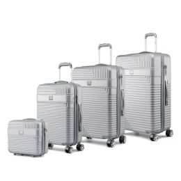 MKF Collection Mykonos Luggage Set- Extra Large Check-in, Large Check-in, Medium Carry-on, and Small Cosmetic Case by Mia K (Color: Silver, Material: Polycarbonate)