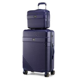 MKF Collection Mykonos Luggage Set with a Medium Carry-on and Small Cosmetic Case by Mia K (Color: Navy, Material: Polycarbonate)