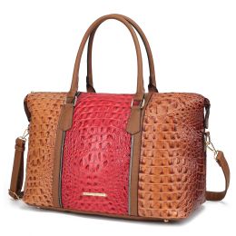 MKF Collection Raven Faux Crocodile-Embossed Vegan Leather Women's Duffle Bag by Mia K (Color: Cognac, Material: Vegan Leather)