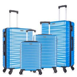 Hardshell Luggage Sets Suitcase ABS Lightweight with Spinner Wheels and TSA Lock Blue (Color: as picture)