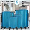 4 Piece Set Luggage Sets Suitcase ABS Hardshell Lightweight Spinner Wheels (16/20/24/28 inch) Blue