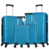 4 Piece Set Luggage Sets Suitcase ABS Hardshell Lightweight Spinner Wheels (16/20/24/28 inch) Blue